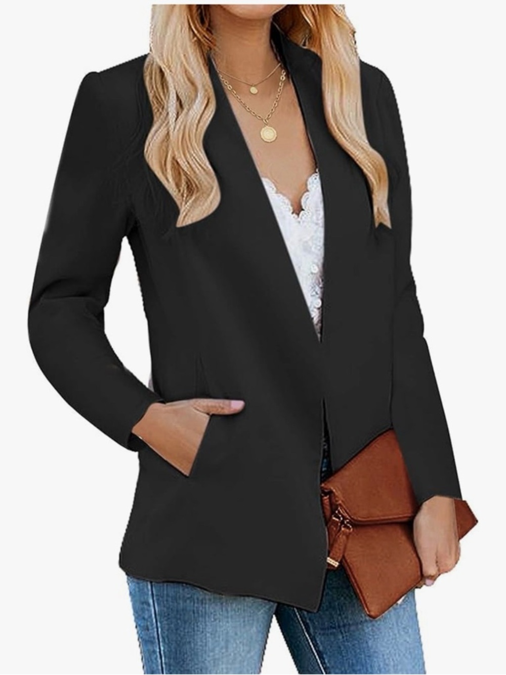 Women's Black Open-Front Blazer Jacket